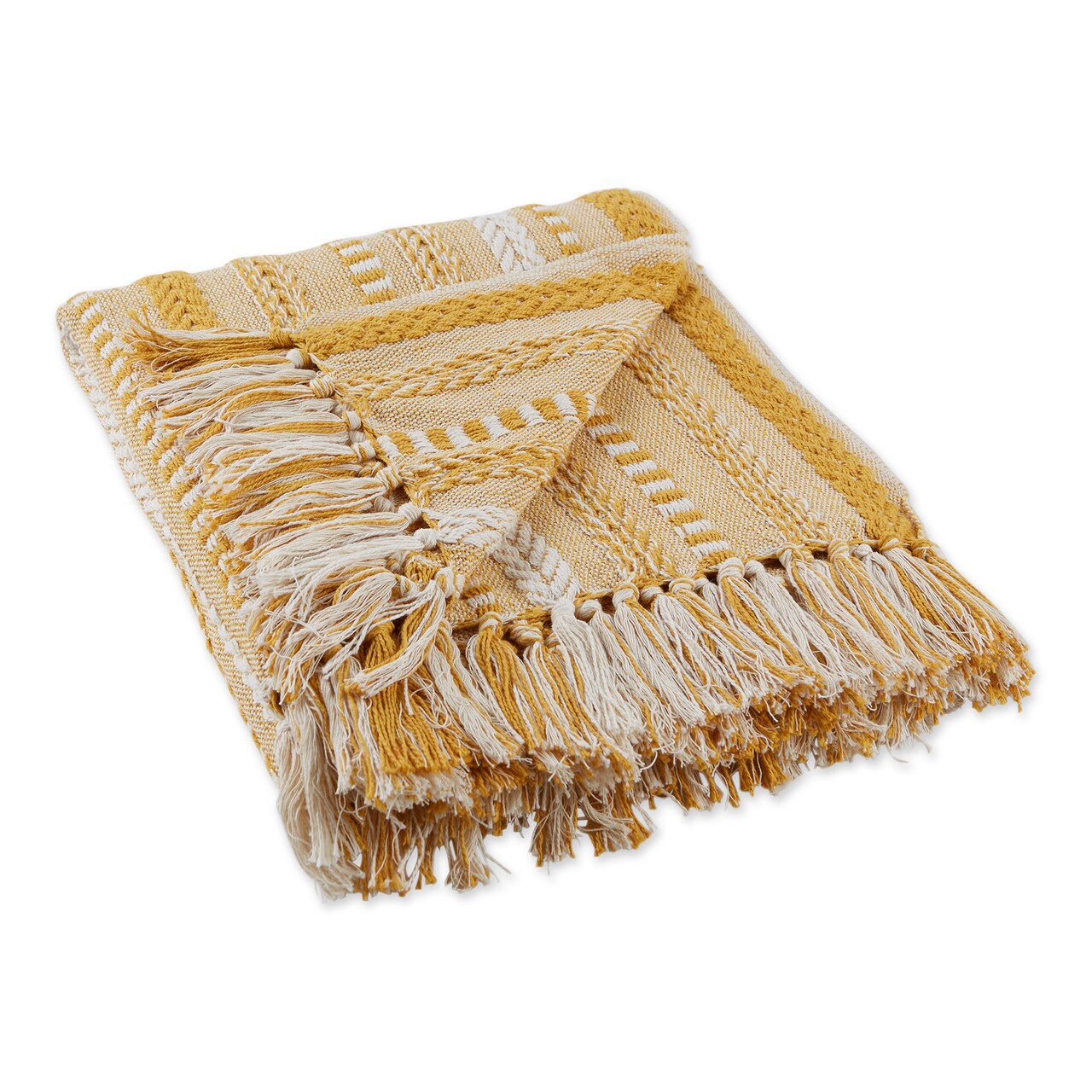 Contemporary Home Living Gold and White Striped Braided Rectangular Cotton Decorative Throw 50" x 60"
